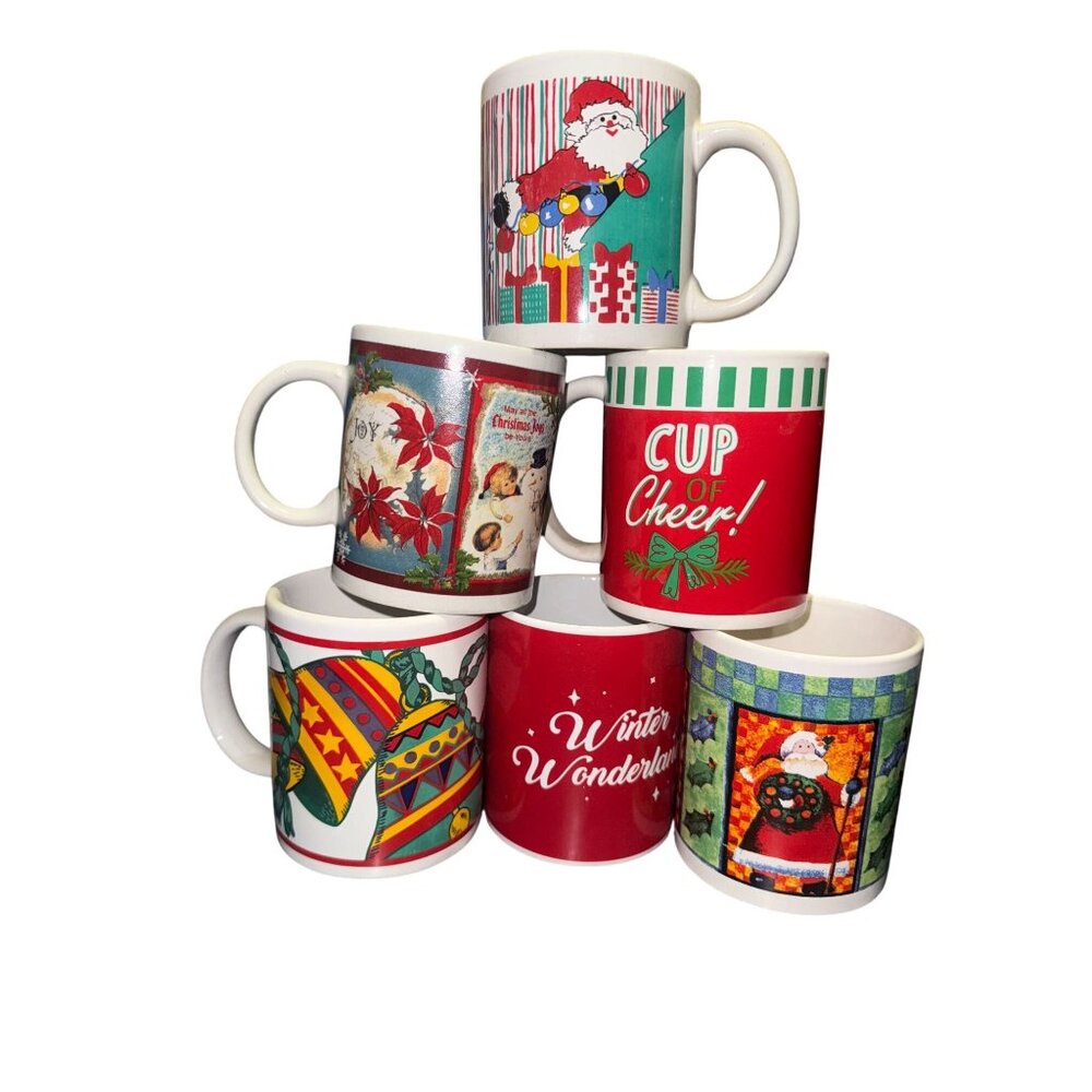 Vintage Christmas Holiday Mugs Set of 6